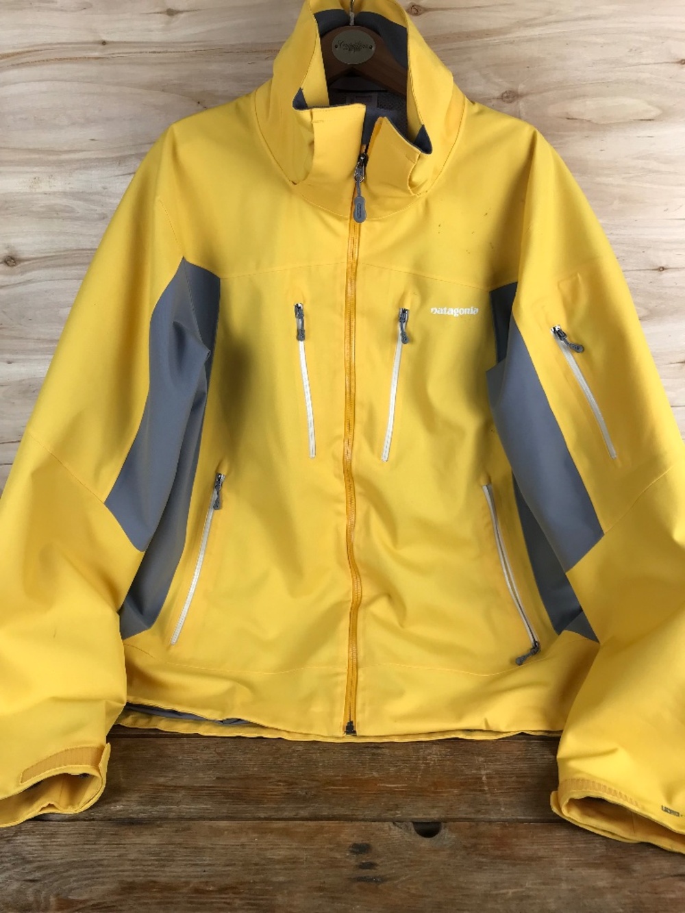 Patagonia Powder Bowl Jacket Mens L Yellow Full Zip H2NO Hood Ski Snow 30090